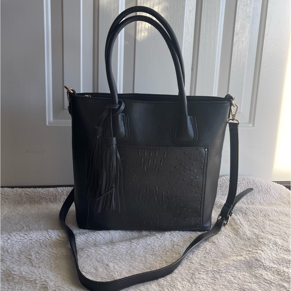 Unbranded black vegan leather faux crocodile shoulder bag tote